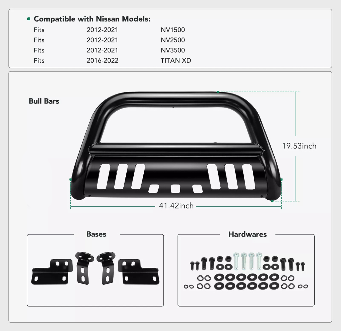 Bull Bar for All Nissan NV Models 3" Grille Guard w/ Skid Plate