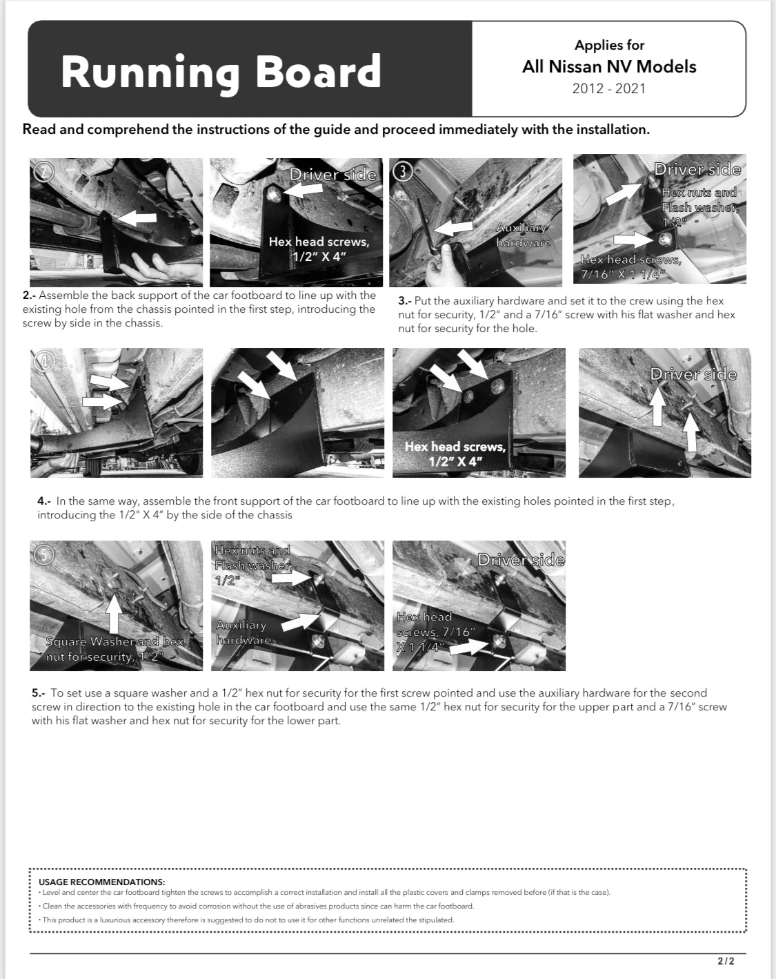 Nissan NV No Drill Side Steps Running Boards NV1500, NV2500, NV3500